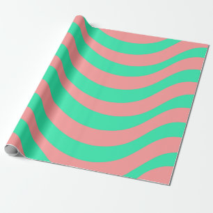 Teal Coral Stripe Modern Coastal Gift Roll Wrapping Paper