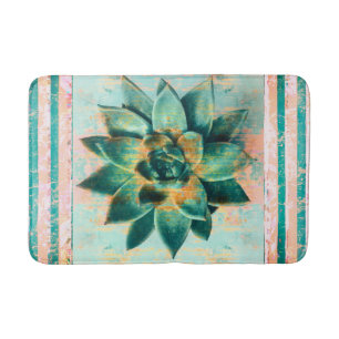 Teal Coral Striped Succulent Bath Mat
