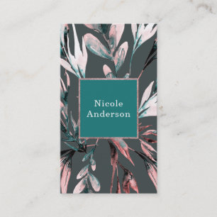Teal Coral Watercolor Botanical Glam Elegant Chic Business Card