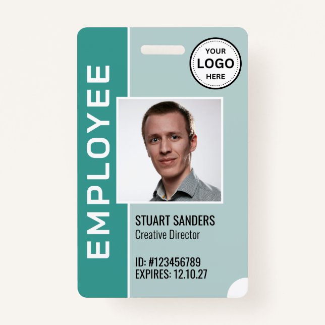 Teal Corporate Logo Employee Photo Badge ID Badge (Front)