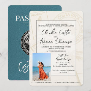 Teal Costa Rica Passport Wedding Invitation
