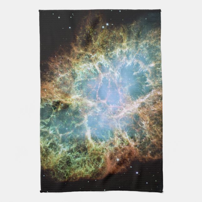 Teal Crab Nebula Tea Towel (Vertical)