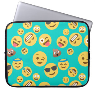 Teal Crazy Emoji Pattern Laptop Sleeve