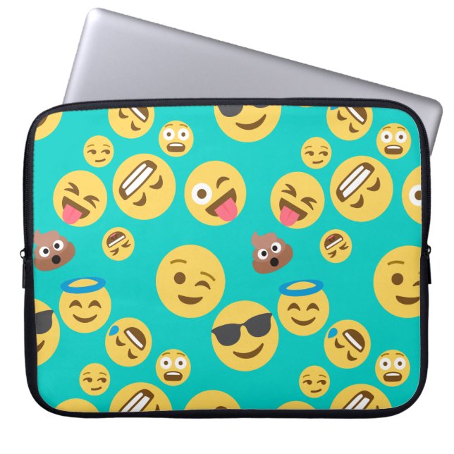 Teal Crazy Emoji Pattern Laptop Sleeve (Front)