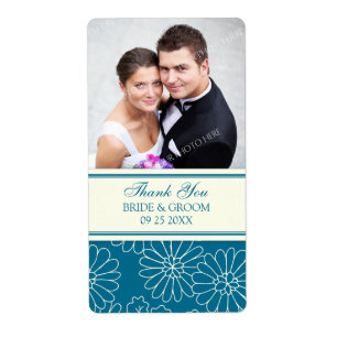 Teal Cream Floral Photo Wedding Labels