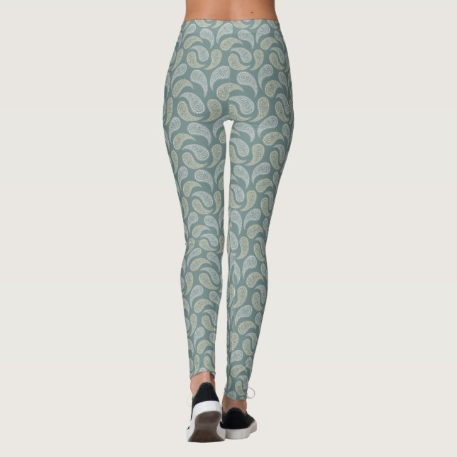 Teal-Cream Paisley Pattern Leggings (Back)