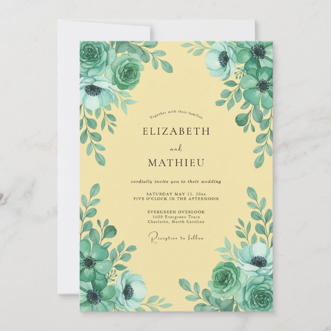 Teal Creamy Lush Spring Wedding Invitation (Front)