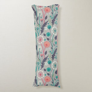 Teal & Crimson Dandelion Dream – Stylised Floral Body Cushion