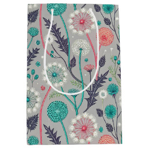Teal & Crimson Dandelion Dream – Stylised Floral Medium Gift Bag
