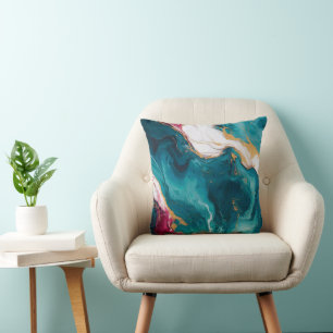 Teal & Crimson Marble Elegance Cushion