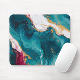Teal & Crimson Marble Elegance Mouse Mat