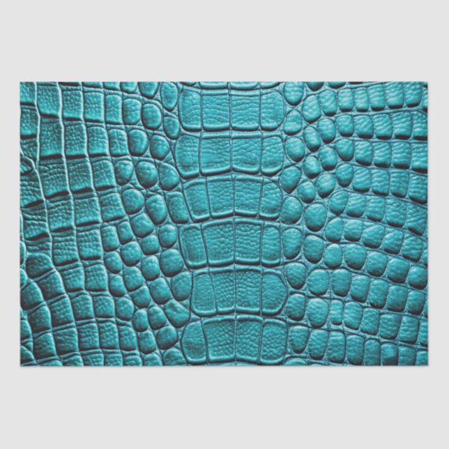 Teal Crocodile Alligator Skin Faux Leather Print Tissue Paper (Front)