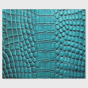 Teal Crocodile Alligator Skin Faux Leather Print Wrapping Paper