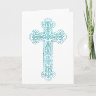 teal cross christian catholic religious card