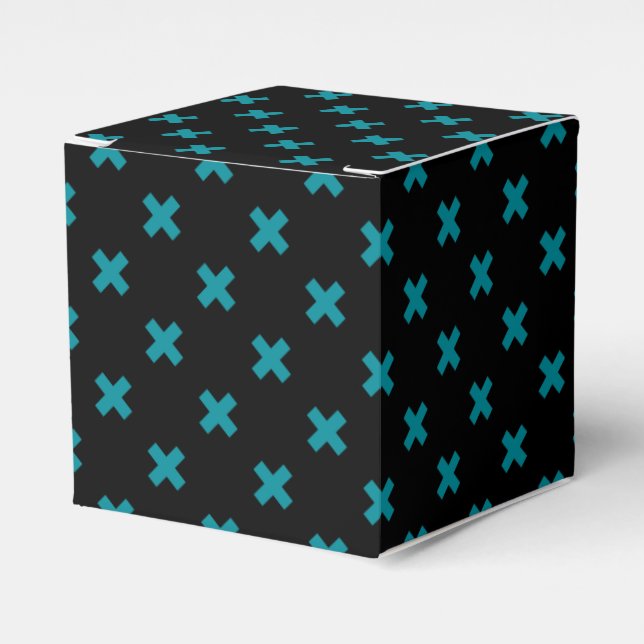 Teal cross stitches on black favour box (Front Side)