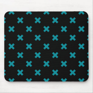 Teal cross stitches on black mouse mat