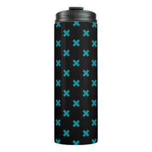 Teal cross stitches on black thermal tumbler