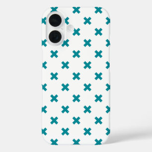 Teal cross stitches on white iPhone 16 case