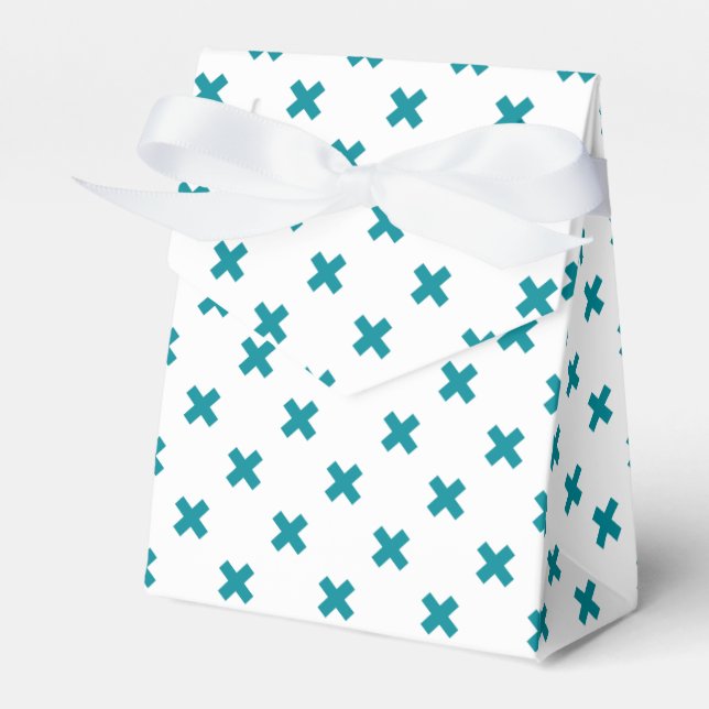 Teal cross stitches on white favour box (Front Side)