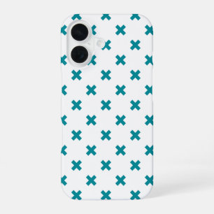 Teal cross stitches on white iPhone 16 case