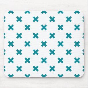 Teal cross stitches on white mouse mat