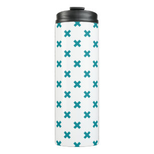 Teal cross stitches on white thermal tumbler
