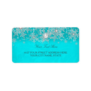 Teal Crystal Pearl Snowflake Silver Address Label