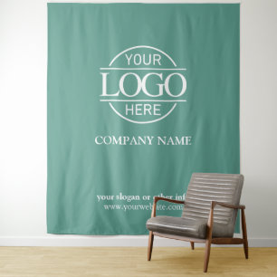 Teal Custom Business Logo Trade Show Backdrop Tapestry