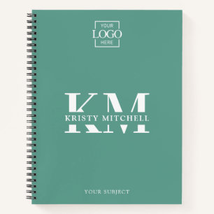 Teal Custom Company Logo Business Monogrammed Notebook