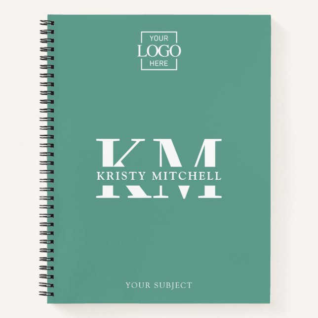 Teal Custom Company Logo Business Monogrammed Notebook (Front)