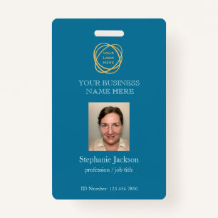 Teal Custom Employee Photo Company Logo QR Code ID Badge
