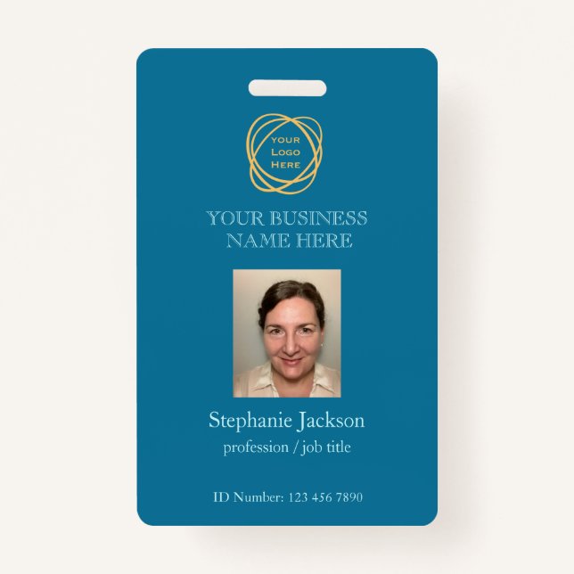Teal Custom Employee Photo Company Logo QR Code    ID Badge (Front)