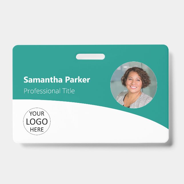 Teal Custom Employee - Photo, Logo, Barcode, Name ID Badge (Front)