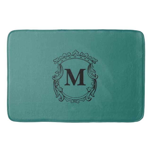 Teal Custom Monogram Crest Bath Mat (Front)