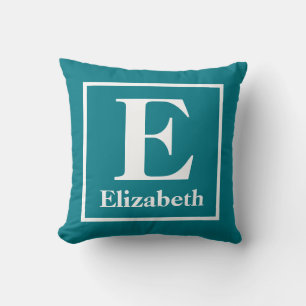 Teal Custom Monogram with Personalised Name Cushion
