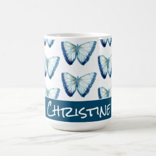 Teal Custom Name Cute Beautiful Butterfly Coffee Mug