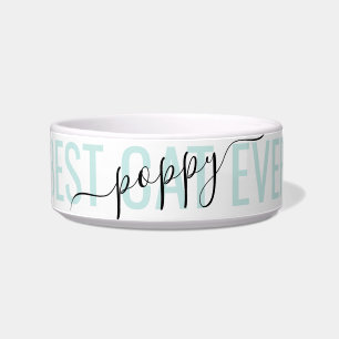 Teal Custom Name Modern Chic Script Best Cat Ever  Bowl