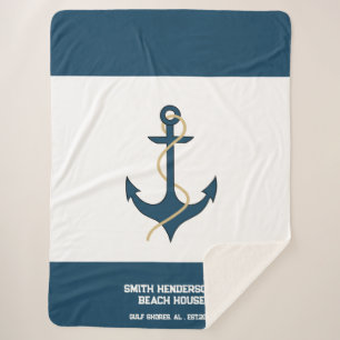 Teal Custom Nautical Sherpa Blanket