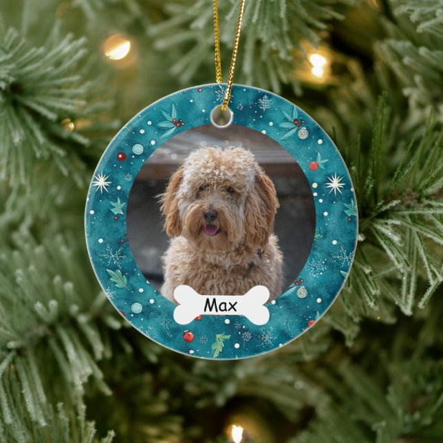 Teal Custom Pet Puppy Dog Photo Ceramic Tree Decoration (Tree)