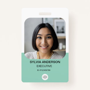 Teal Custom Photo Employee ID Logo QR Code ID Badge