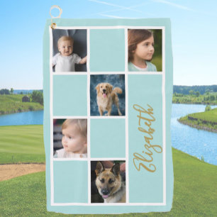 Teal Custom Template Family Photos Golf Towel