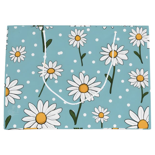 Teal Cute Daisy Flower Gift Bag (Front)