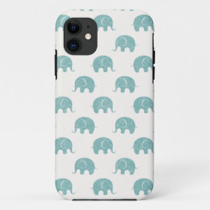 Teal Cute Elephant Pattern iPhone 11 Case