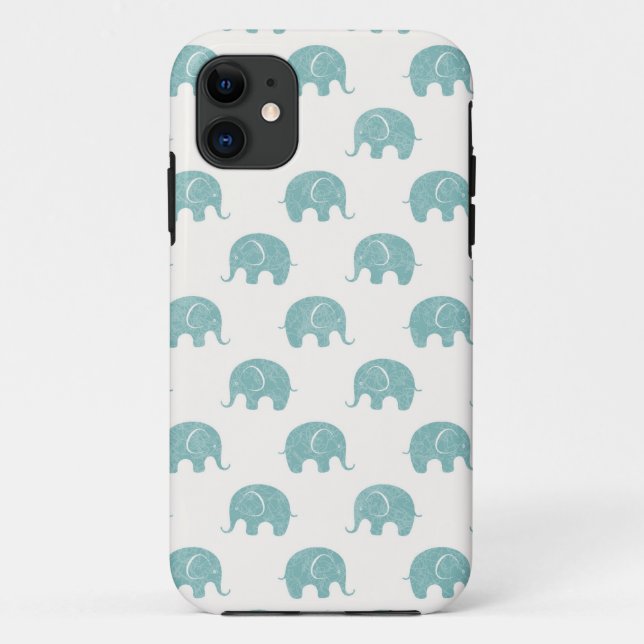 Teal Cute Elephant Pattern Case-Mate iPhone Case (Back)