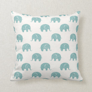 Teal Cute Elephant Pattern Cushion