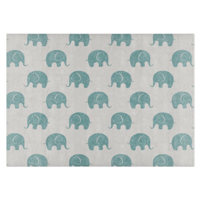 Teal Cute Elephant Pattern Cutting Board (Front)