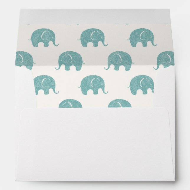 Teal Cute Elephant Pattern Envelopes (Back (Bottom))