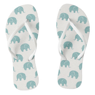 Teal Cute Elephant Pattern Flip Flops