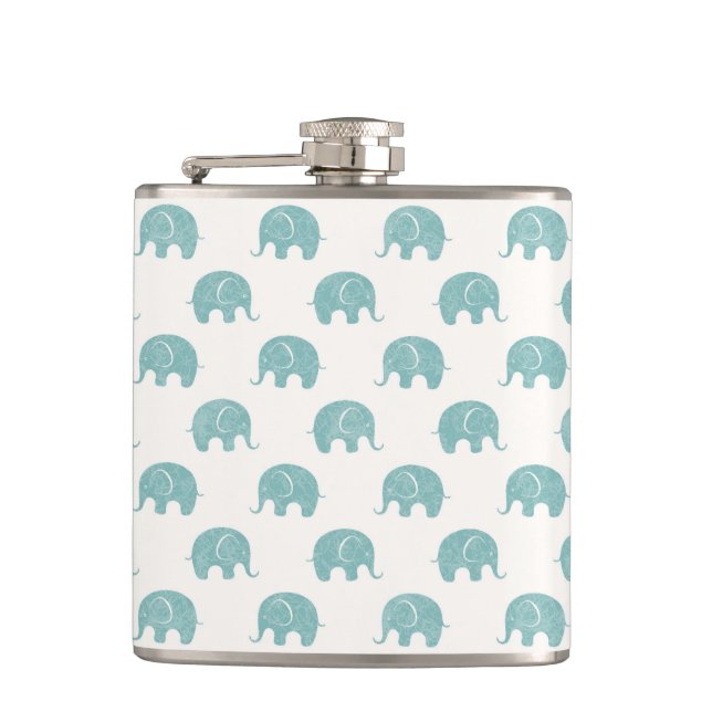 Teal Cute Elephant Pattern Hip Flask (Front)
