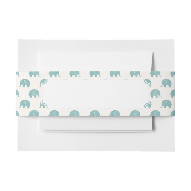 Teal Cute Elephant Pattern Invitation Belly Band (Front Example)